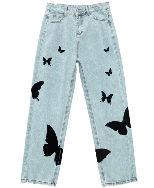 butterfly print jeans