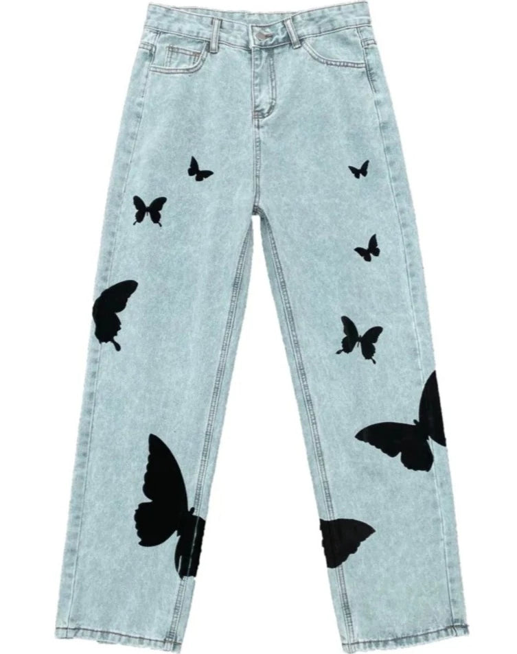 butterfly print jeans