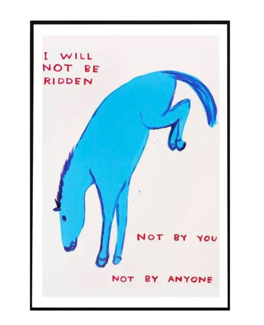 "i will not be ridden , not by you, not by anyone" poster