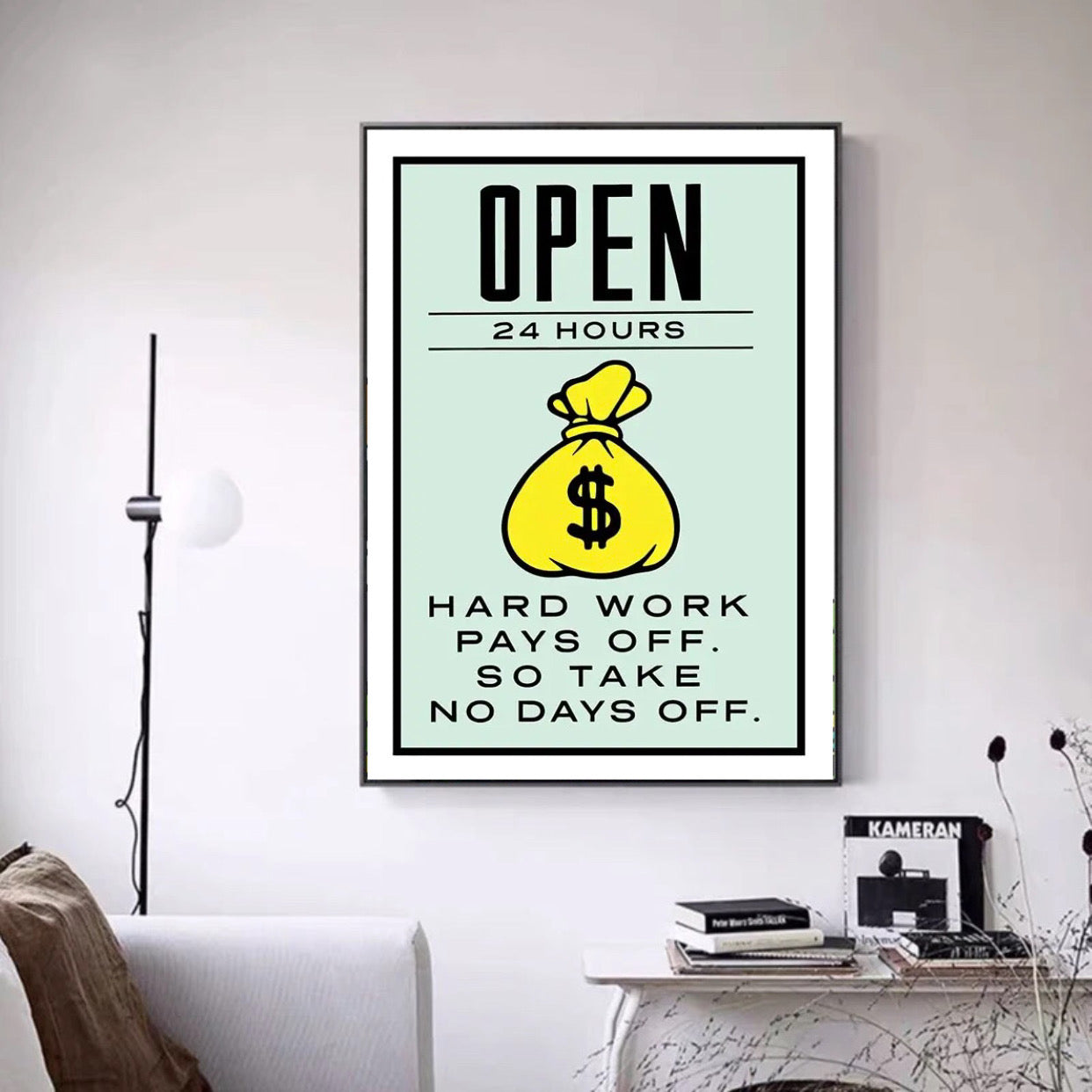 "open 24 hours" money poster