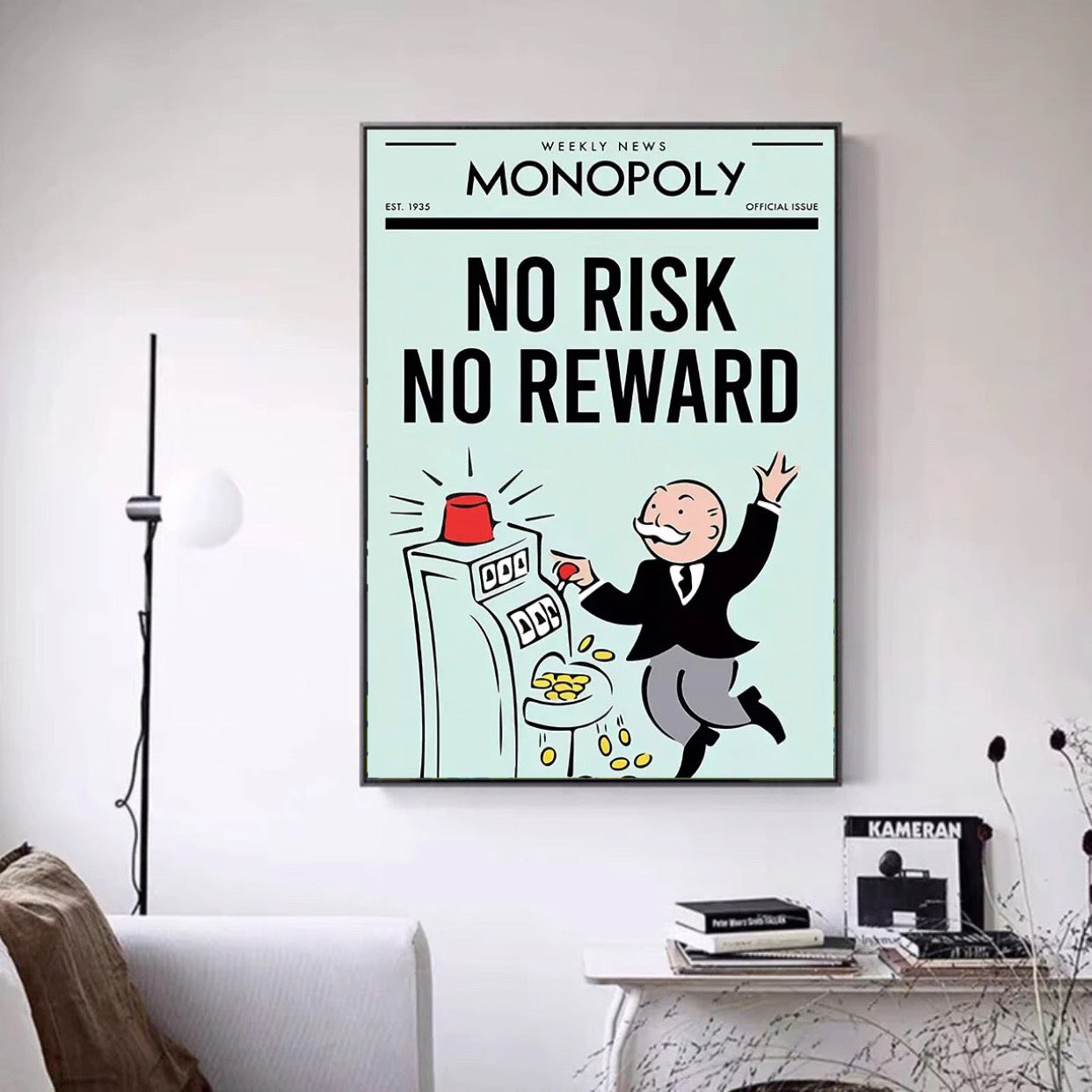 "no risk no rewards" money poster