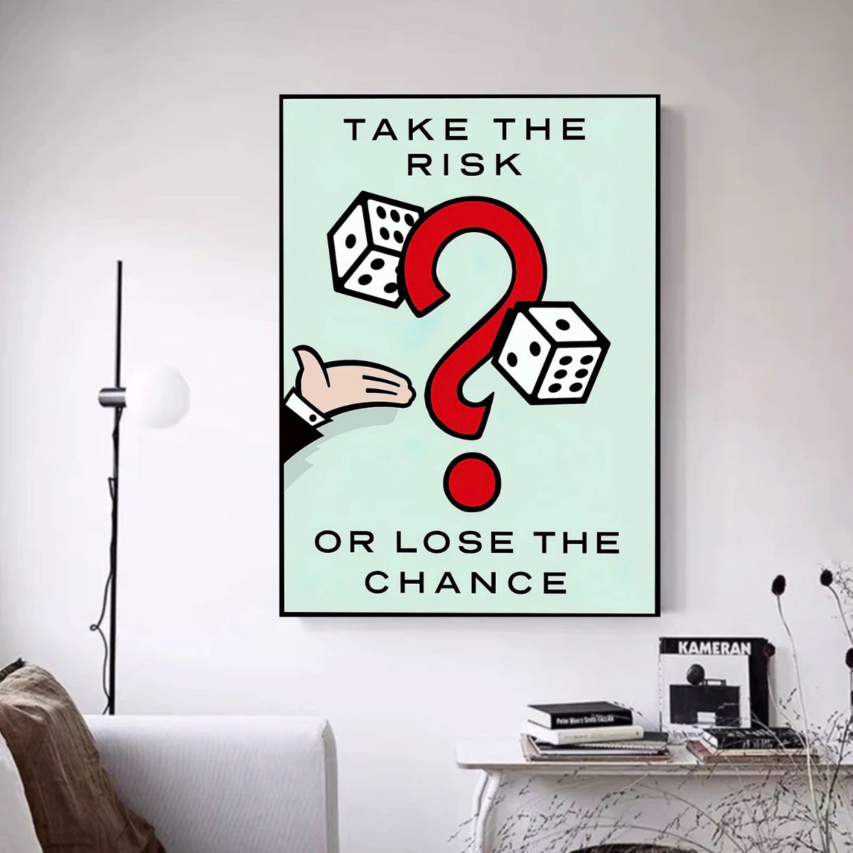 "take the risk or lose the chance" money poster