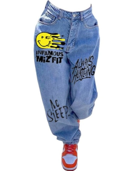 Emoji Bukser CLOUT COLLECTION β’ | Cracked Two Face Light Wash Denim