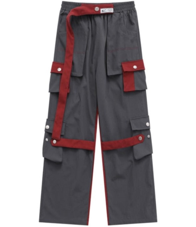 red & gray cargo pants