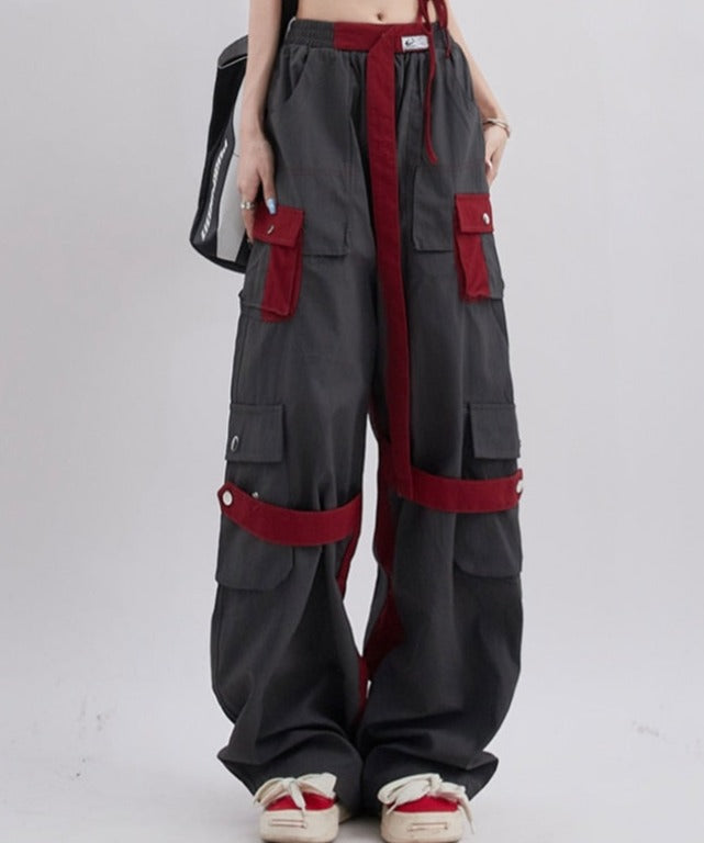 red & gray cargo pants