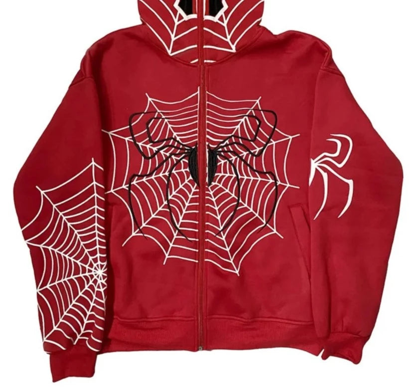 maxi spider print zip-up hoodie