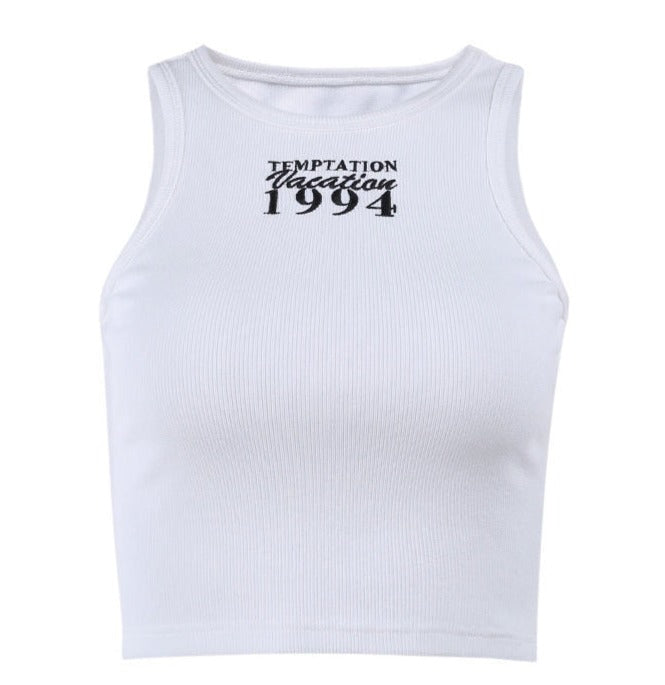 ‘1994’ printed white crop top