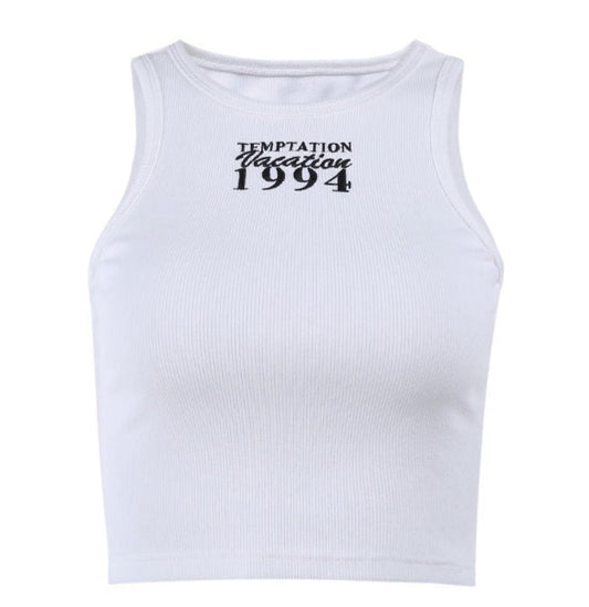 ‘1994’ printed white crop top